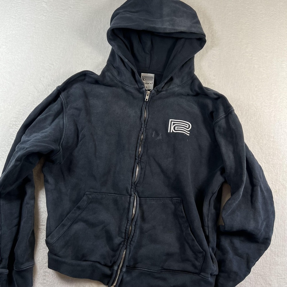 Roland Hoodie Mens Large Blue Full Zip Fleece Sweatshirt Logo Music Graphic